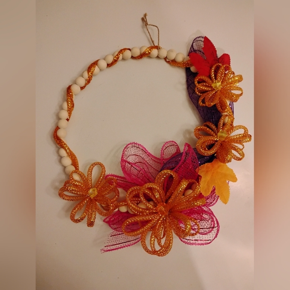 Colorful Floral Wreath Wall Decor Handmade Mix Media